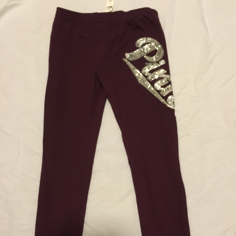NWT Victoria Secret Pink Sequin Jogger Pants S - Picture 2 of 5